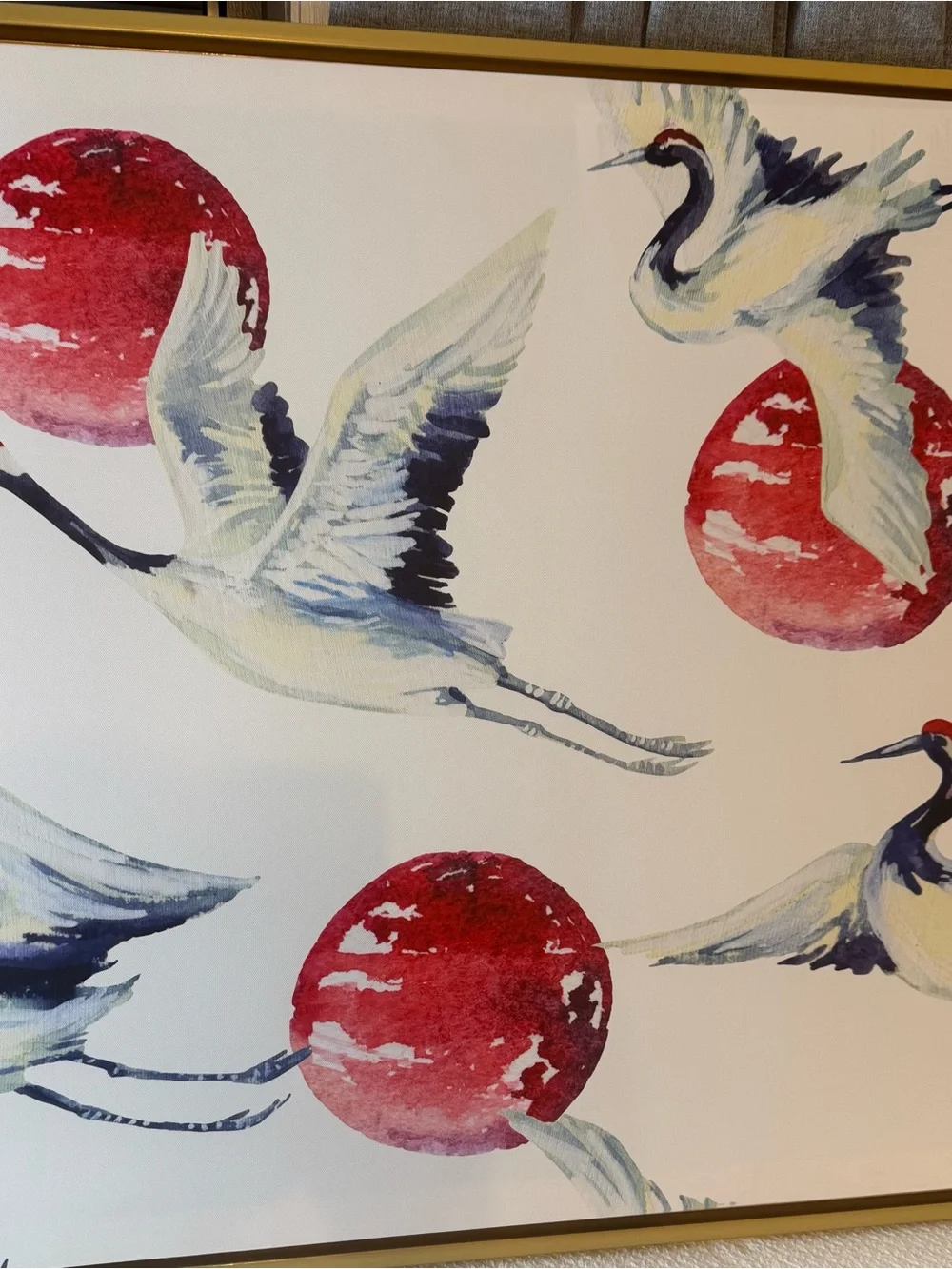 White and Red Crane Wall Art Canvas Print